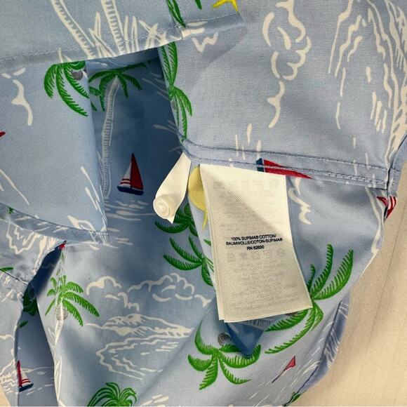 Lands' End Blue Tropical Sailing Print Sleeveless Button-Up Shirt Women Size 10 - Picture 4 of 4